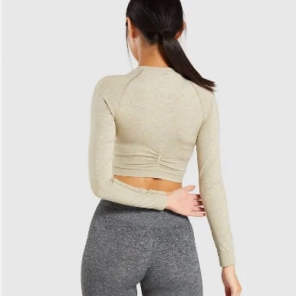 Gymshark 2 Piece Set, Adapt Marl Seamless Crop Top and Leggings,  Beige, Size M - Picture 3 of 12